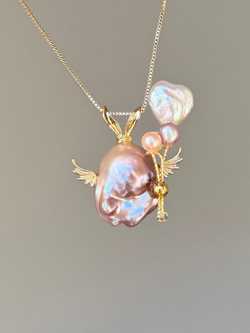 Heart Balloon Bunny Baroque Pearl Necklace SKUE900