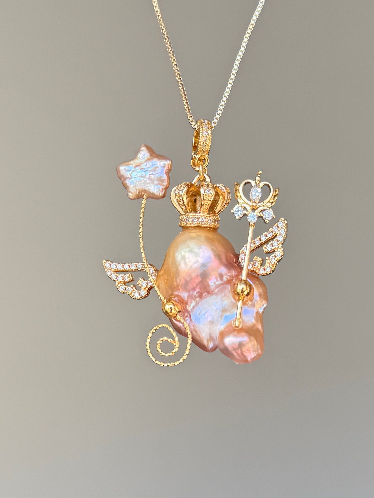 Crowned Star Fairy Baroque Pearl Necklace SKUE963