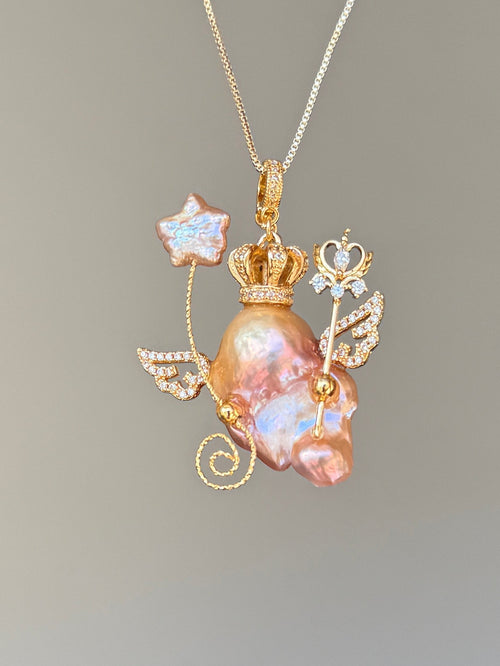 Crowned Star Fairy Baroque Pearl Necklace SKUE963
