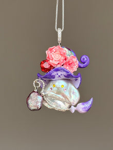 [PIECE10] Purple Puppy Baroque Pearl Necklace with Pink Rose Hat
