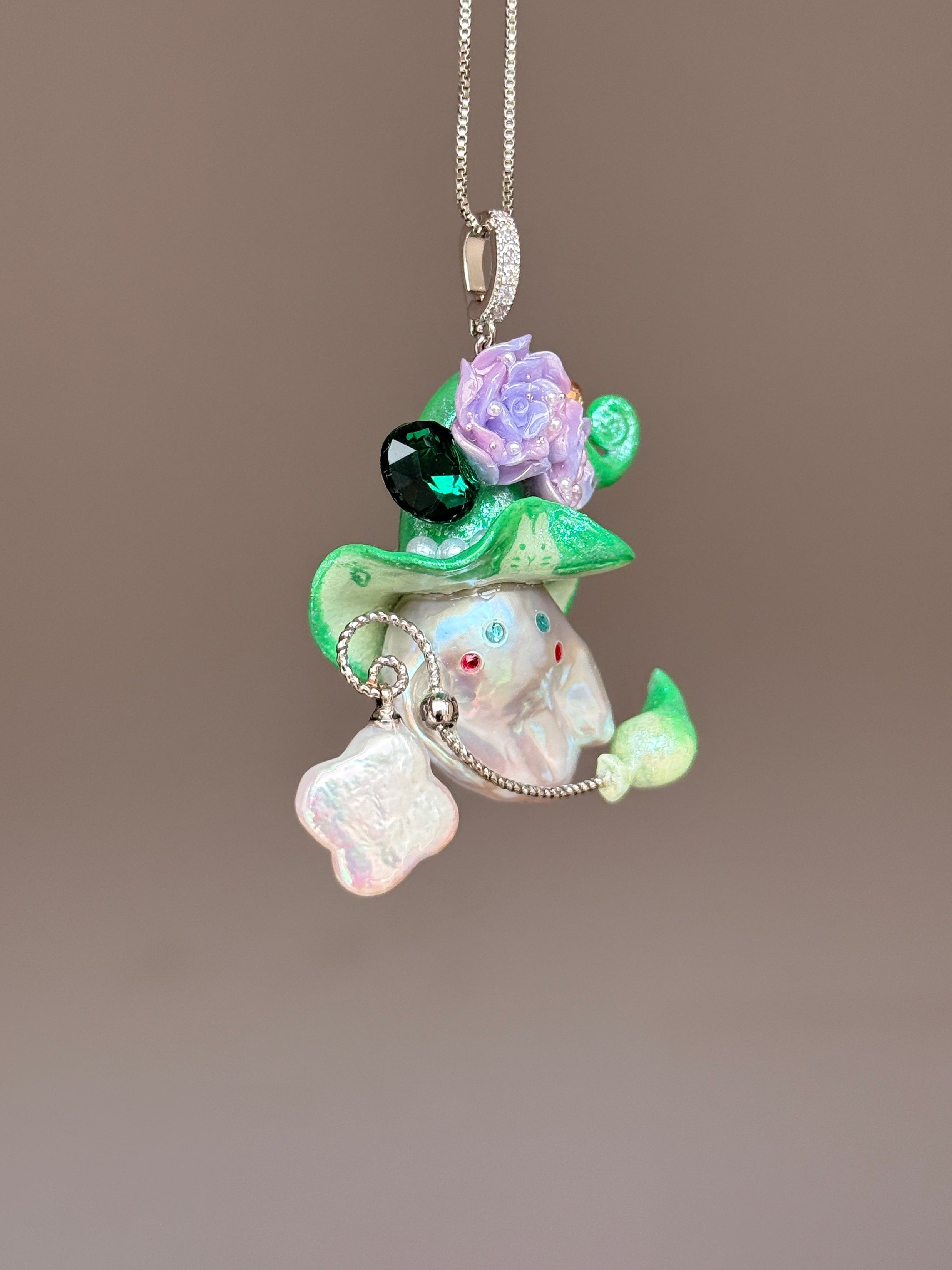 Green Rabbit Motif Baroque Pearl Necklace SKUE1396