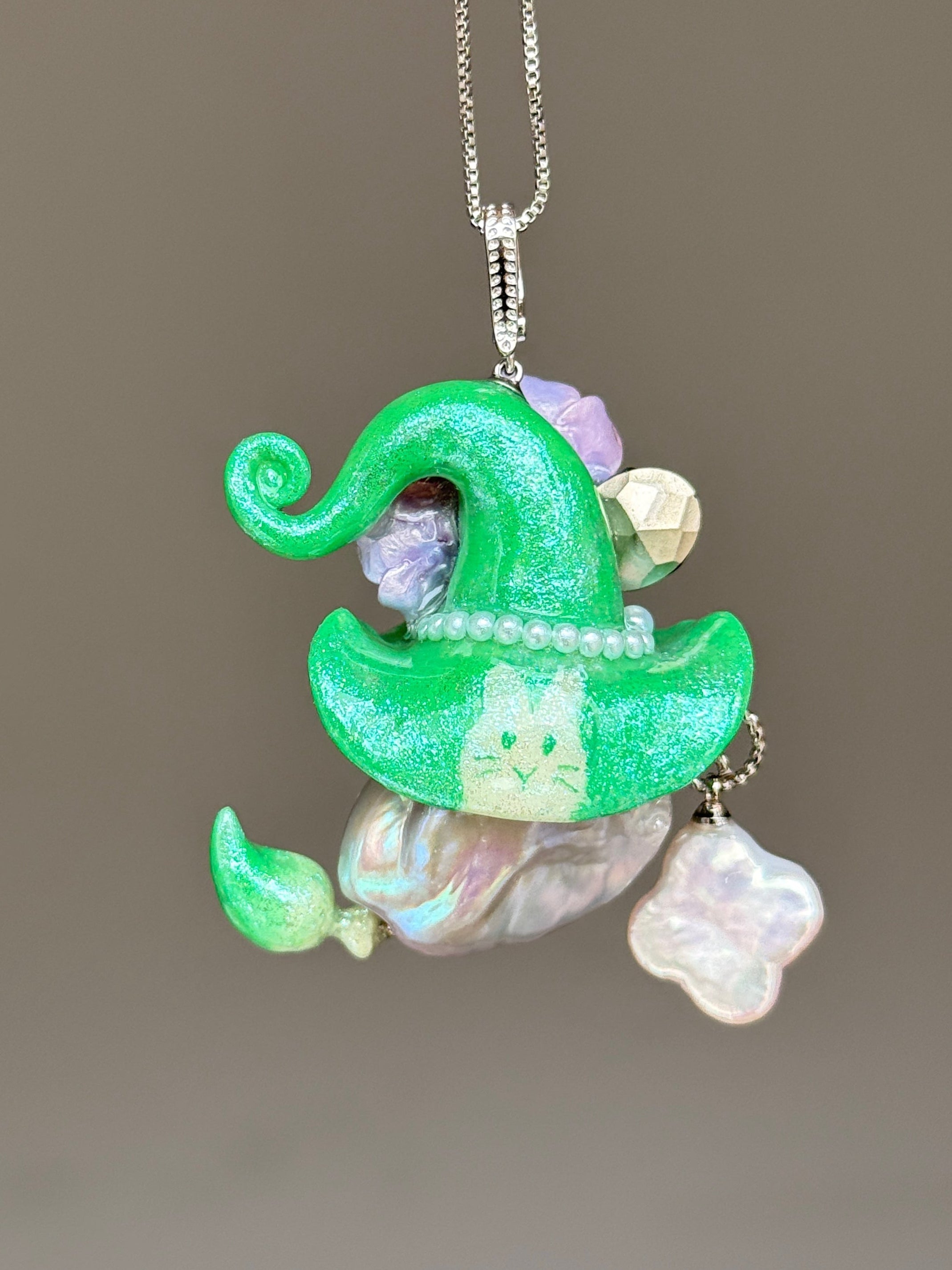 Green Rabbit Motif Baroque Pearl Necklace SKUE1396