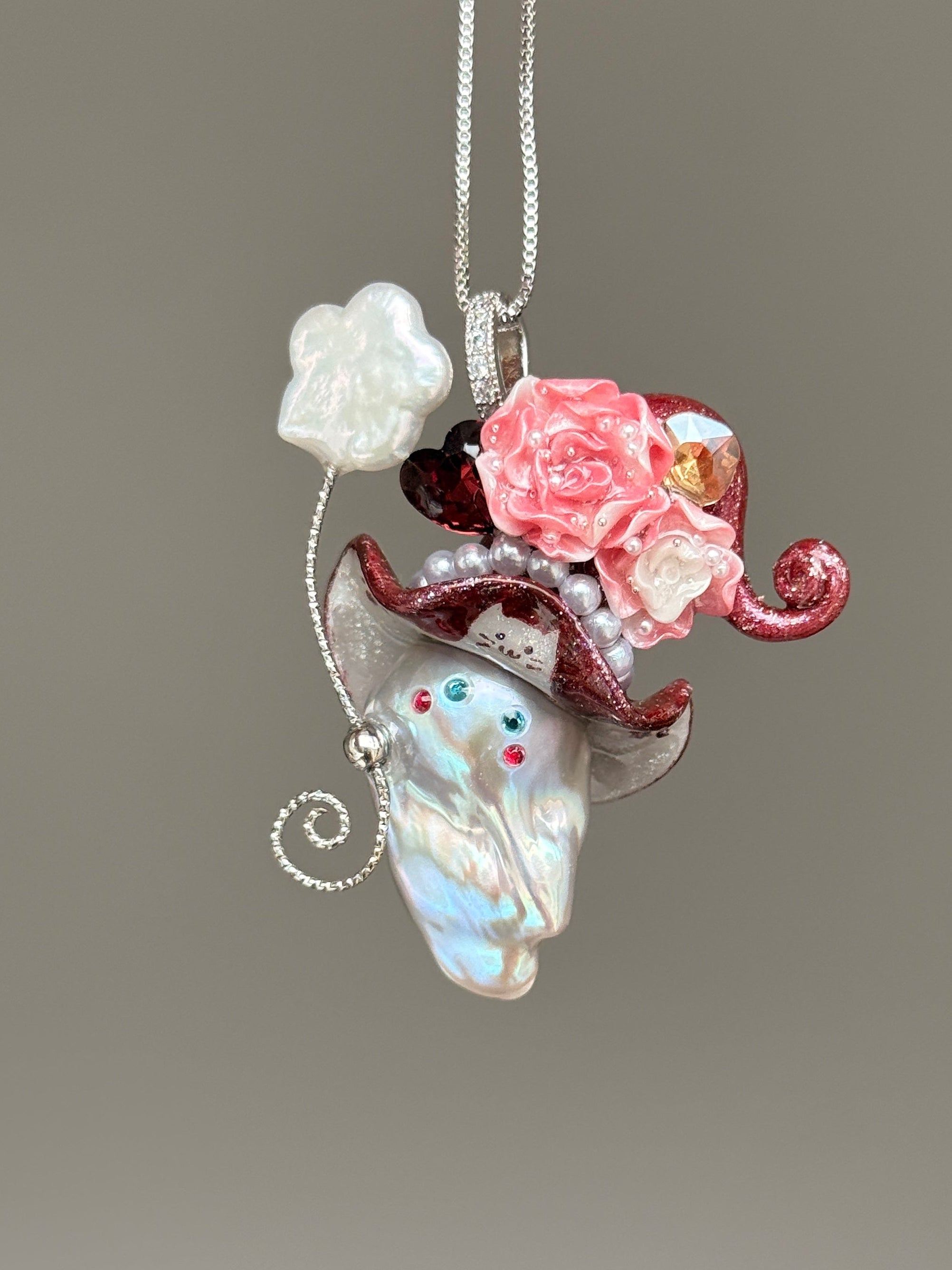 Burgundy Cat Bloom Baroque Pearl Necklace SKUE1395