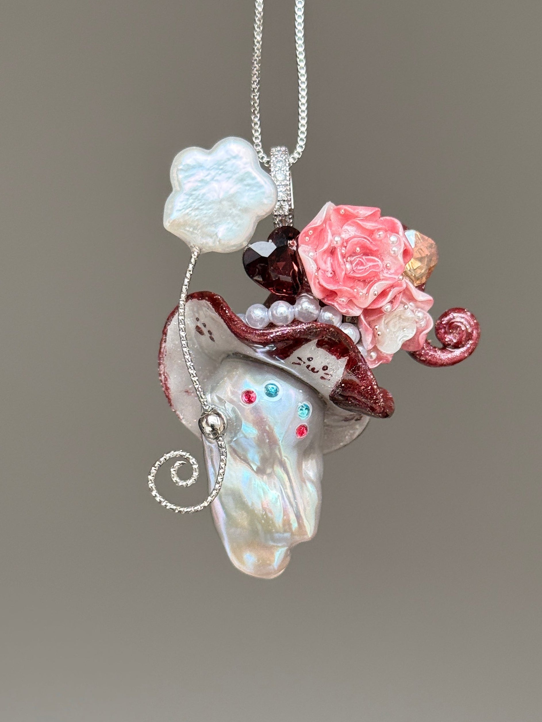 Burgundy Cat Bloom Baroque Pearl Necklace SKUE1395