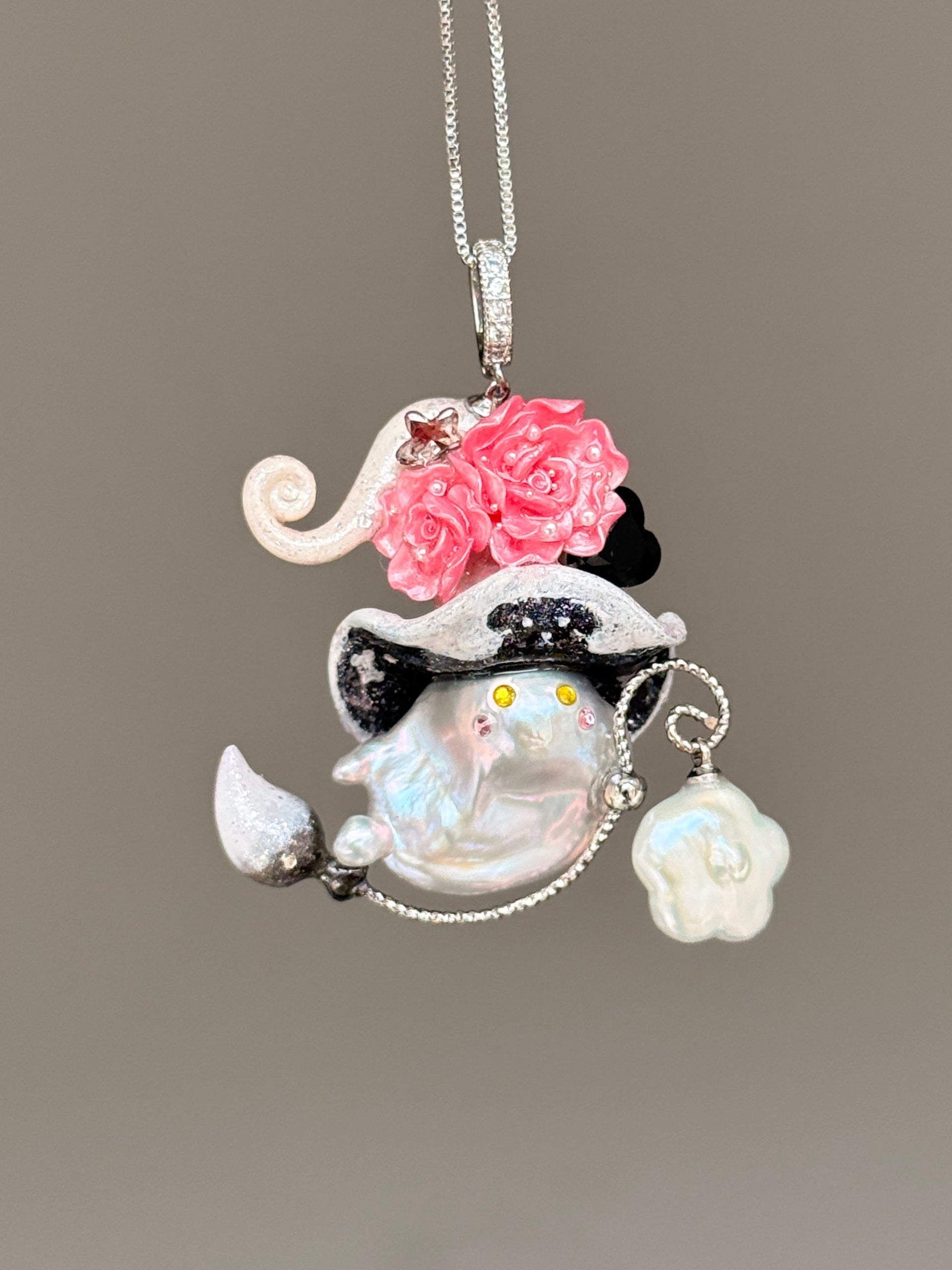 Pink Rose Puppy Sprite Baroque Pearl Necklace SKUE1394