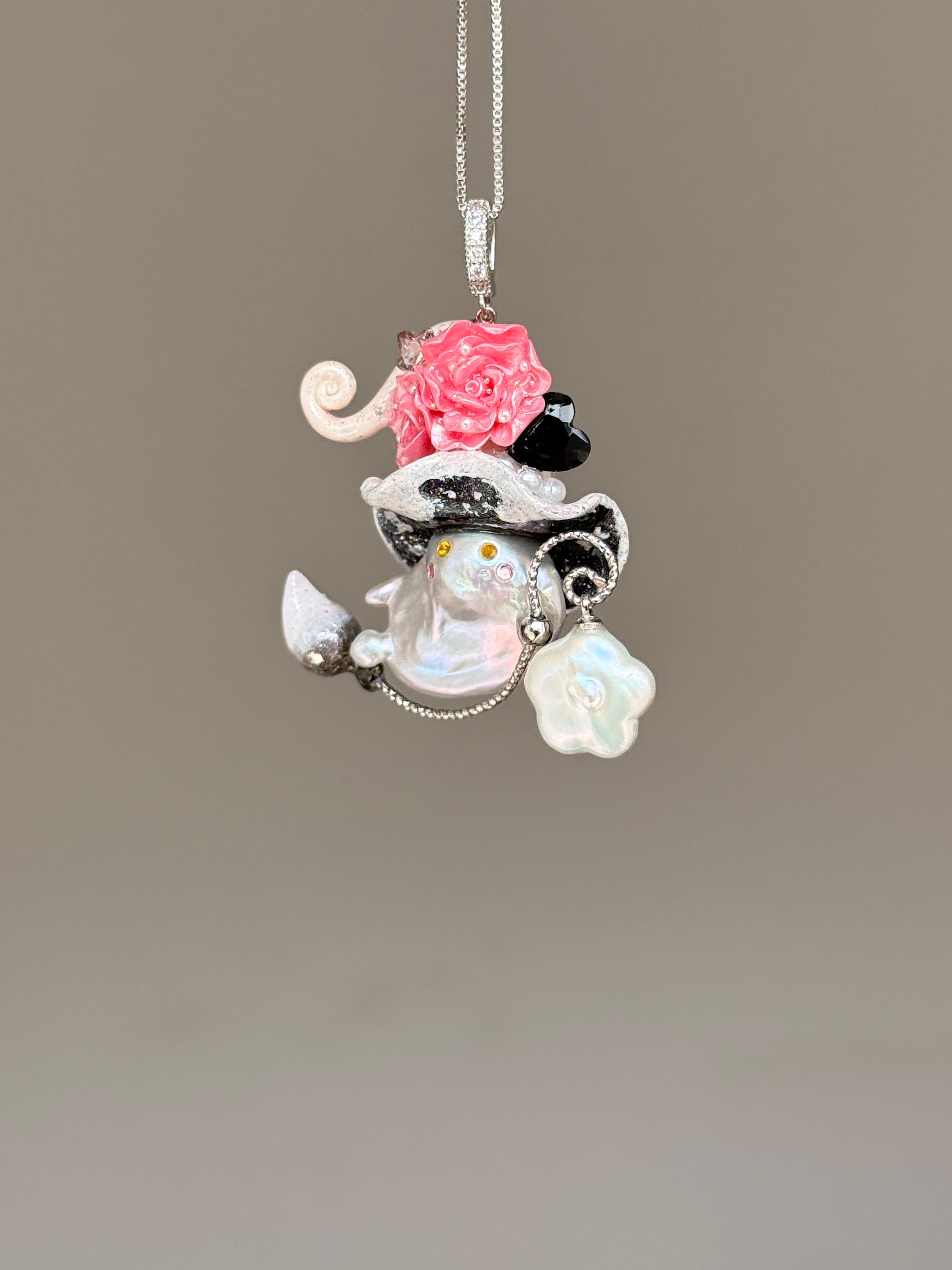 Pink Rose Puppy Sprite Baroque Pearl Necklace SKUE1394