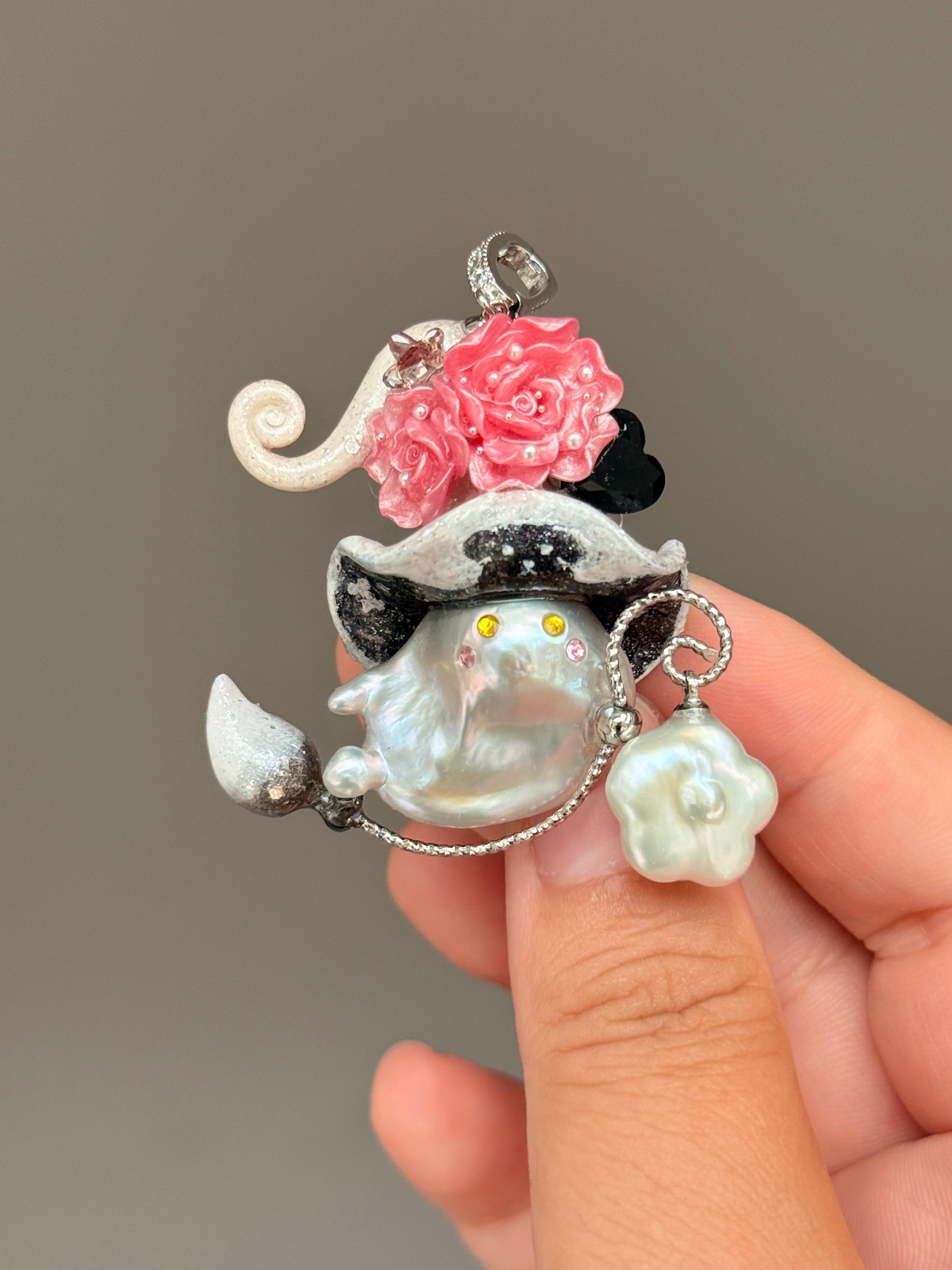 Pink Rose Puppy Sprite Baroque Pearl Necklace SKUE1394