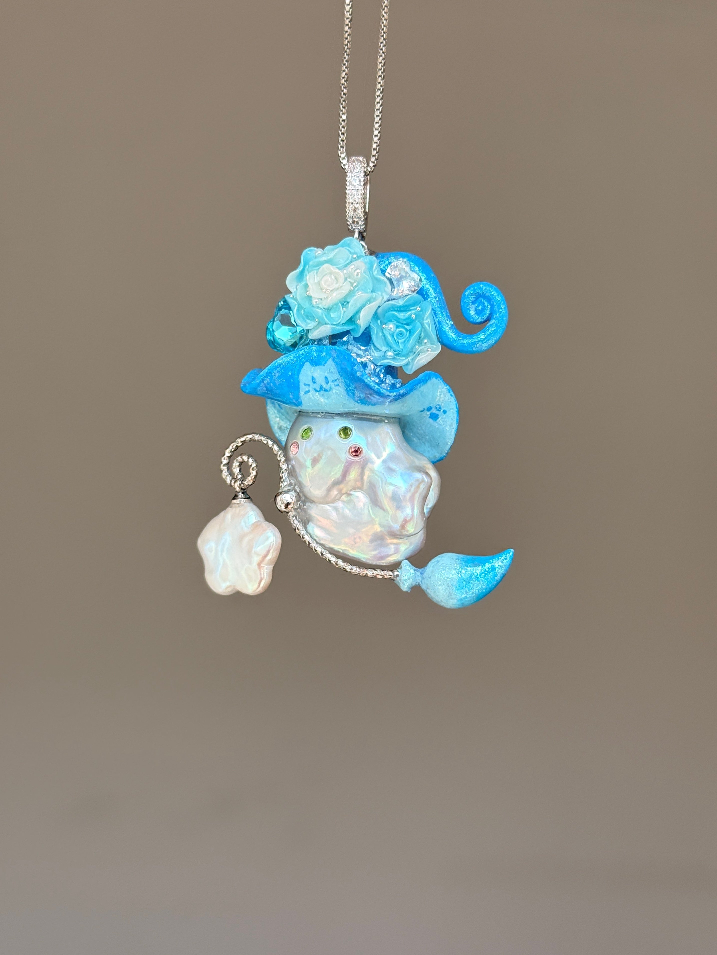 Blue Frost Colorblock Baroque Pearl Necklace SKUE1393