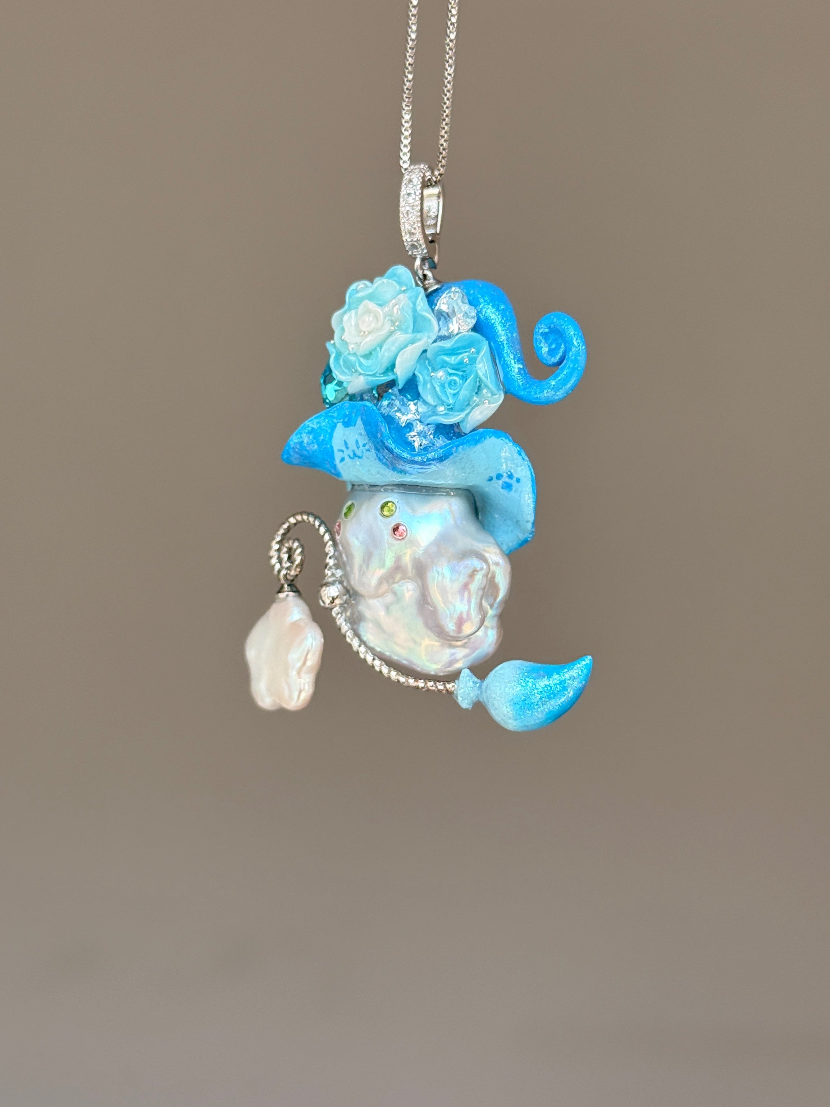 Blue Frost Colorblock Baroque Pearl Necklace SKUE1393