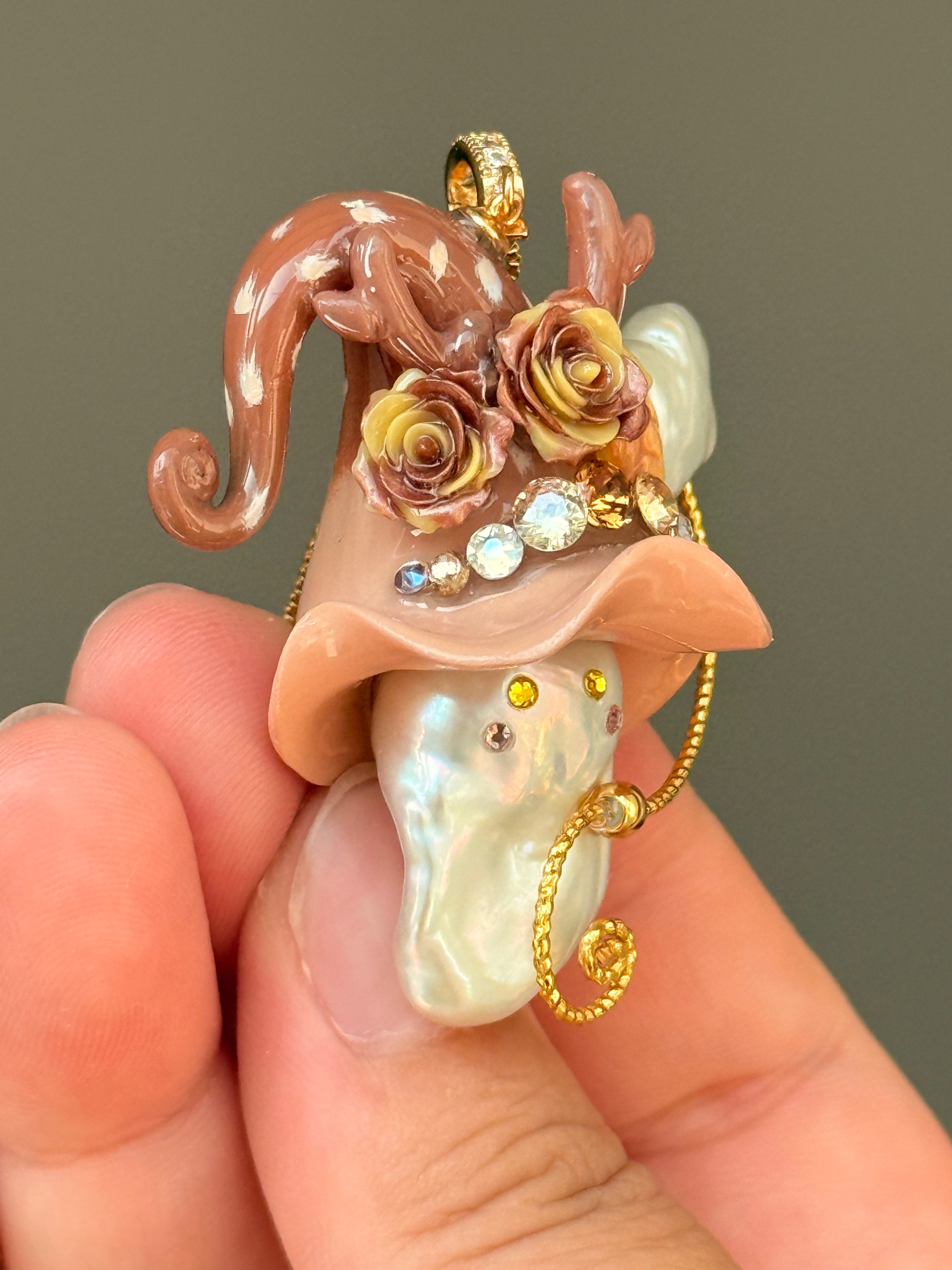 Woodland Fawn Sprite Baroque Pearl Necklace SKUE1226
