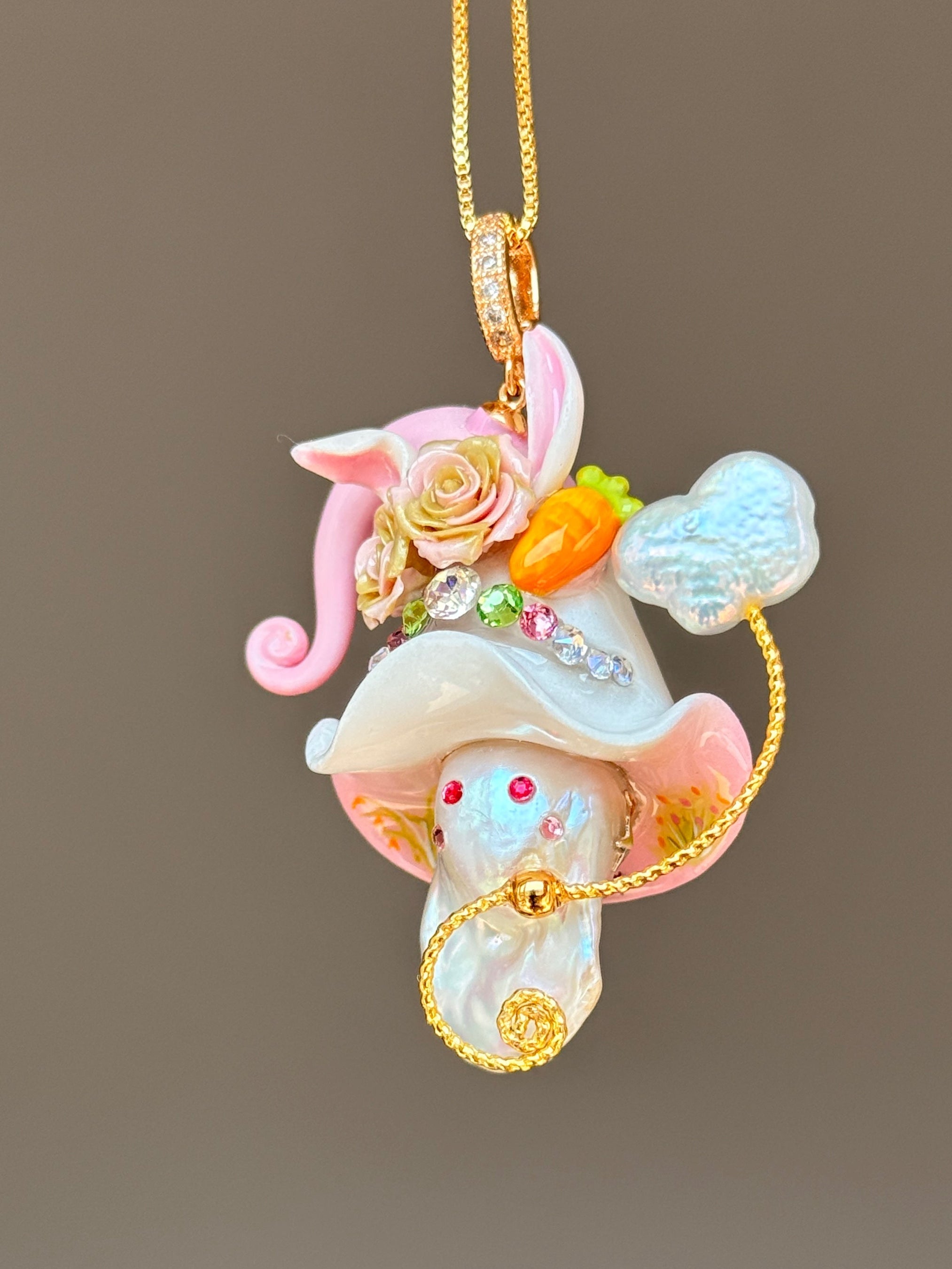 Carrot Bunny Sprite Baroque Pearl Necklace SKUE1225