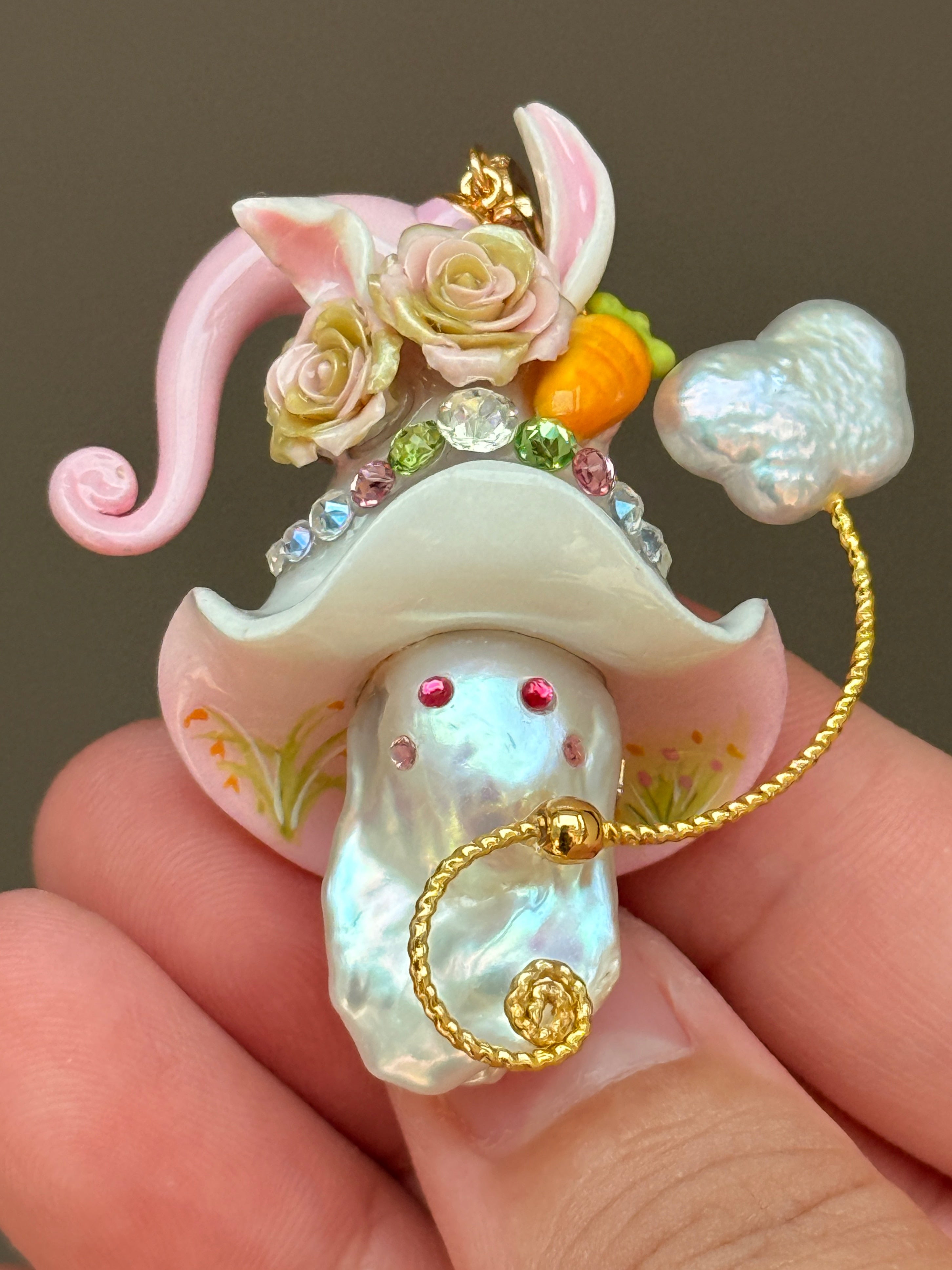 Carrot Bunny Sprite Baroque Pearl Necklace SKUE1225