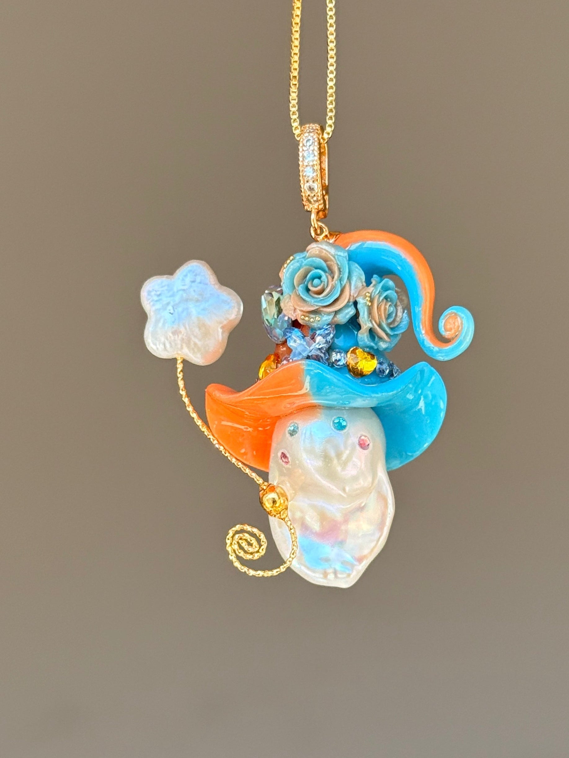Orange Blue Colorblock Baroque Pearl Necklace SKUE1207