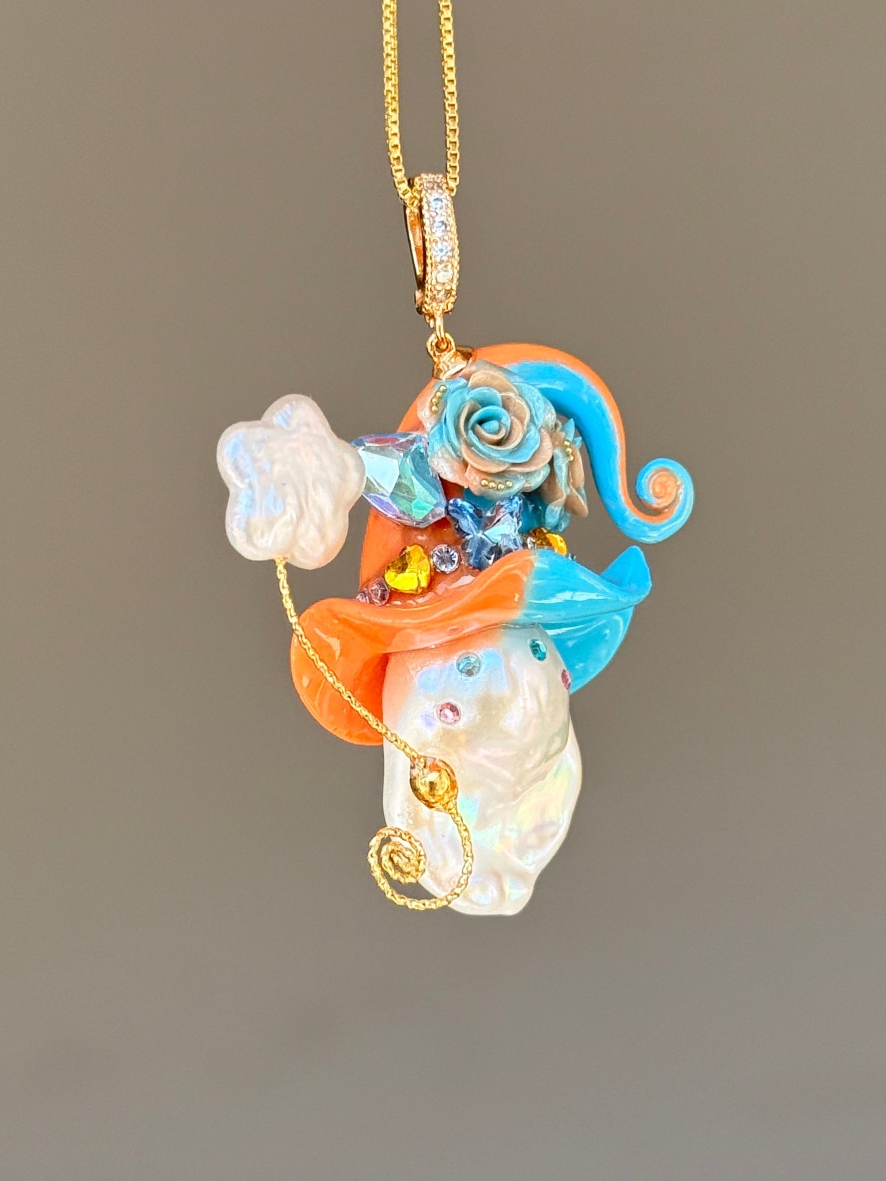 Orange Blue Colorblock Baroque Pearl Necklace SKUE1207