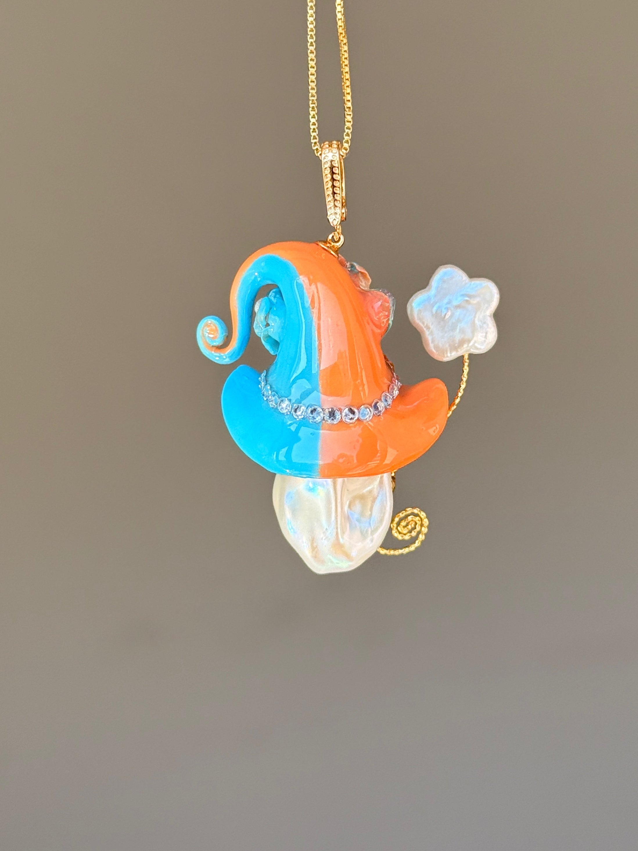 Orange Blue Colorblock Baroque Pearl Necklace SKUE1207