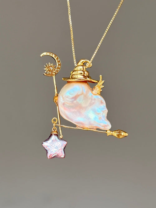 Moon Wand Witch Baroque Pearl Necklace SKUE220