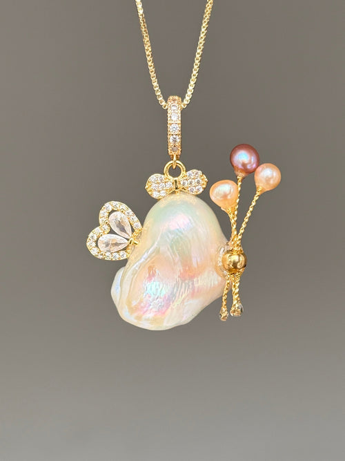 Balloon Butterfly Sprite Baroque Pearl Necklace SKUE450