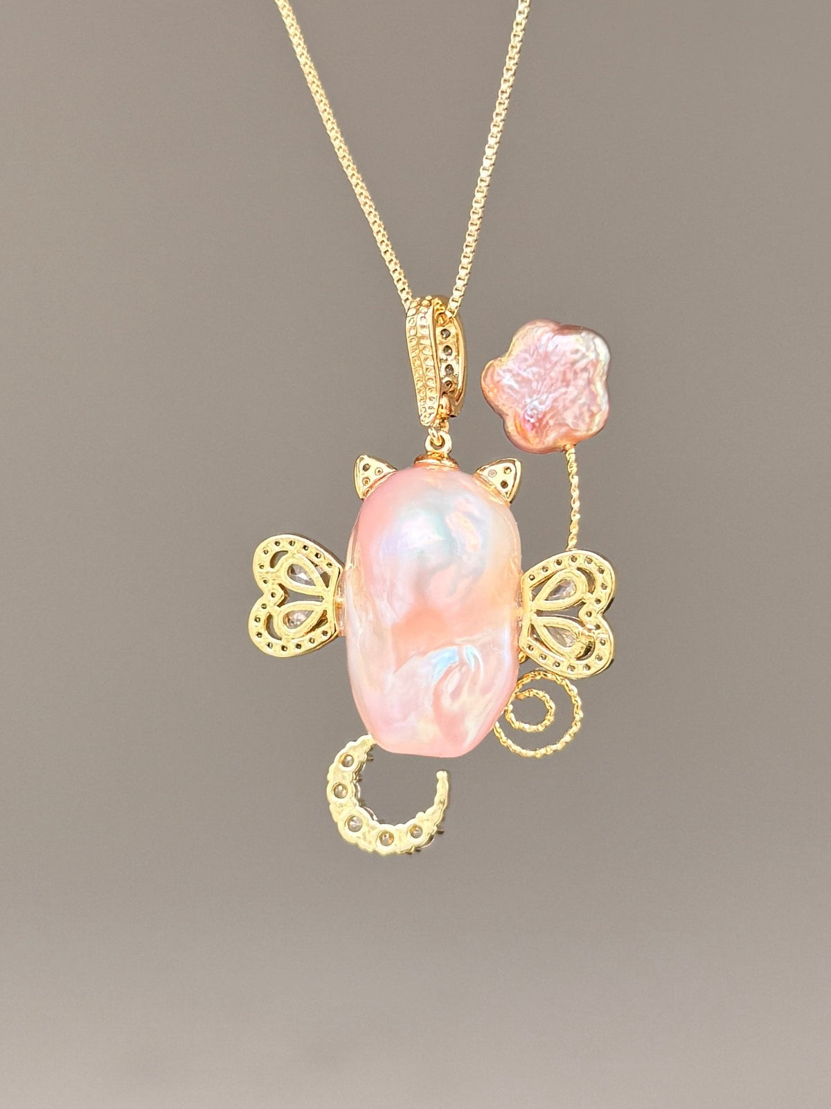 Moon Balloon Butterfly Sprite Baroque Pearl Necklace SKUE343
