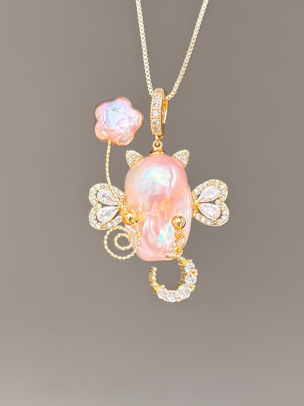 Moon Balloon Butterfly Sprite Baroque Pearl Necklace SKUE343