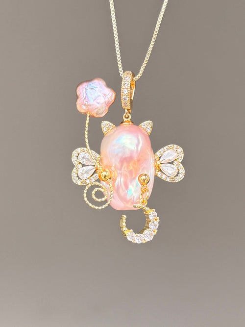 Moon Balloon Butterfly Sprite Baroque Pearl Necklace SKUE343