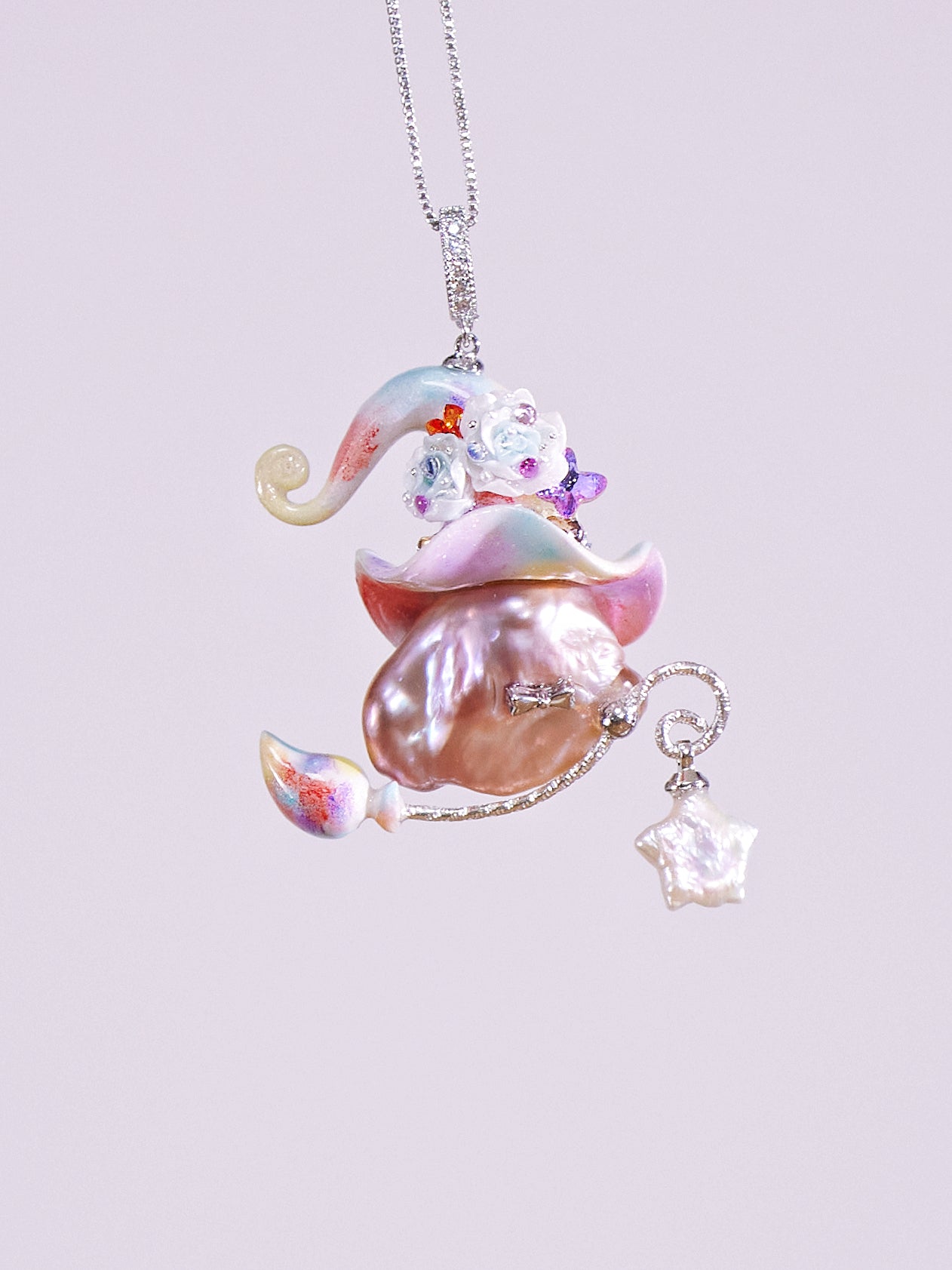 Hat Charms – Hand-Sculpted Mini Hat Pearl Necklace - Iridescent Doodle 921