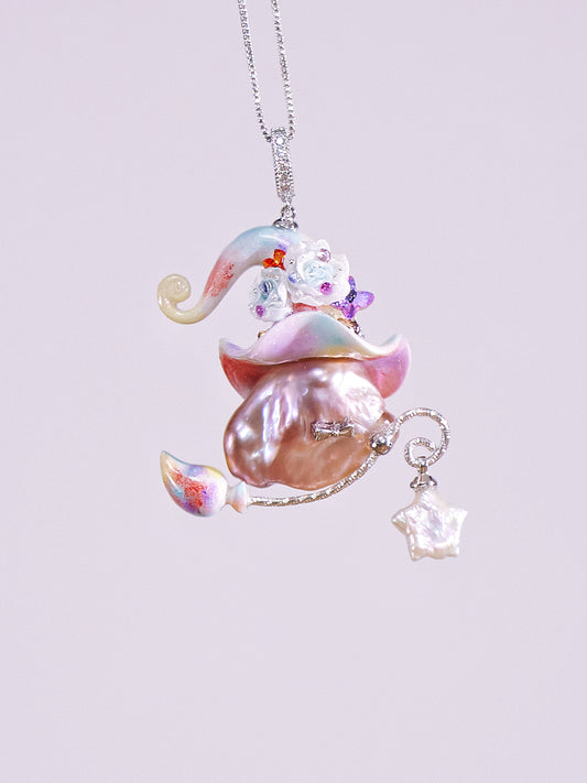 Hat Charms – Hand-Sculpted Mini Hat Pearl Necklace - Iridescent Doodle 921