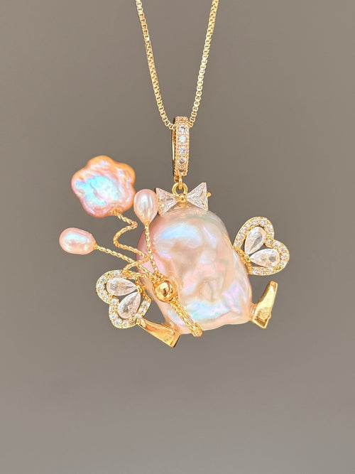 Balloon Butterfly Walker Baroque Pearl Necklace SKUE270