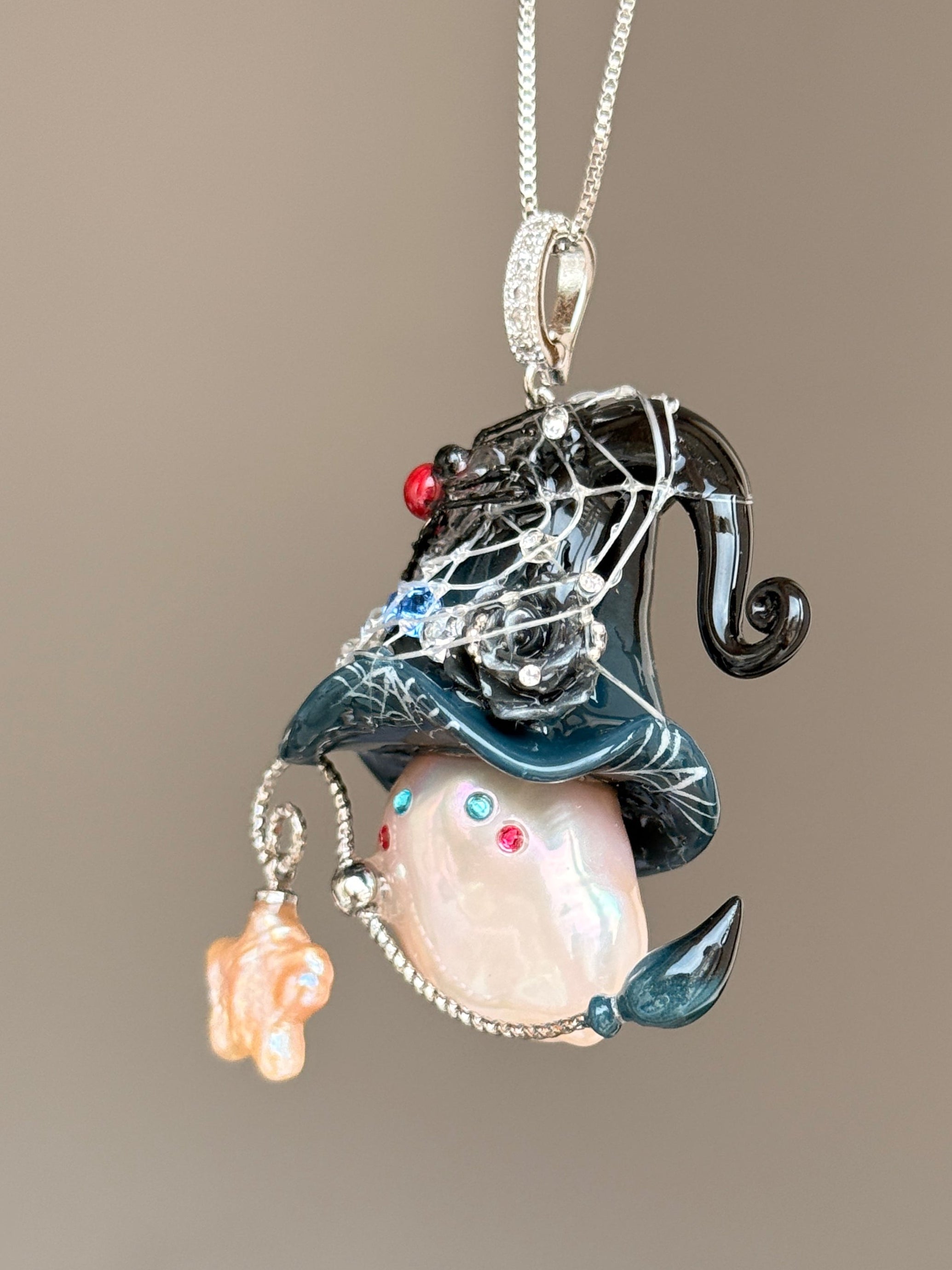 Midnight Spider Web Witch Baroque Pearl Necklace SKUE75