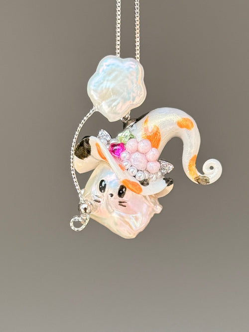 Calico Kitty Sprite Baroque Pearl Necklace SKUE62