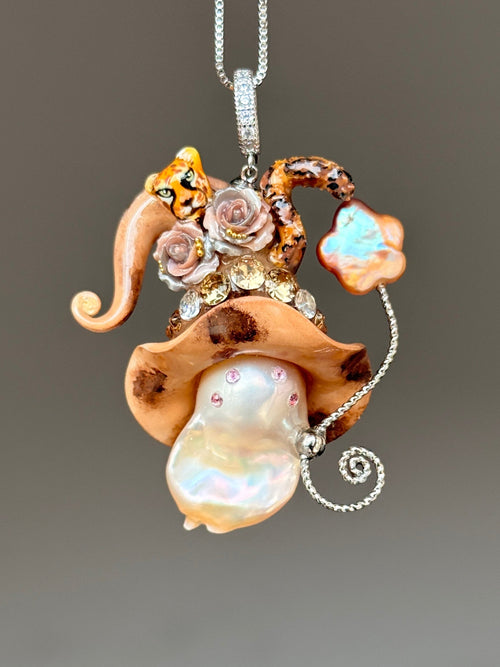 Savanna Cheetah Sprite Baroque Pearl Necklace SKUE2