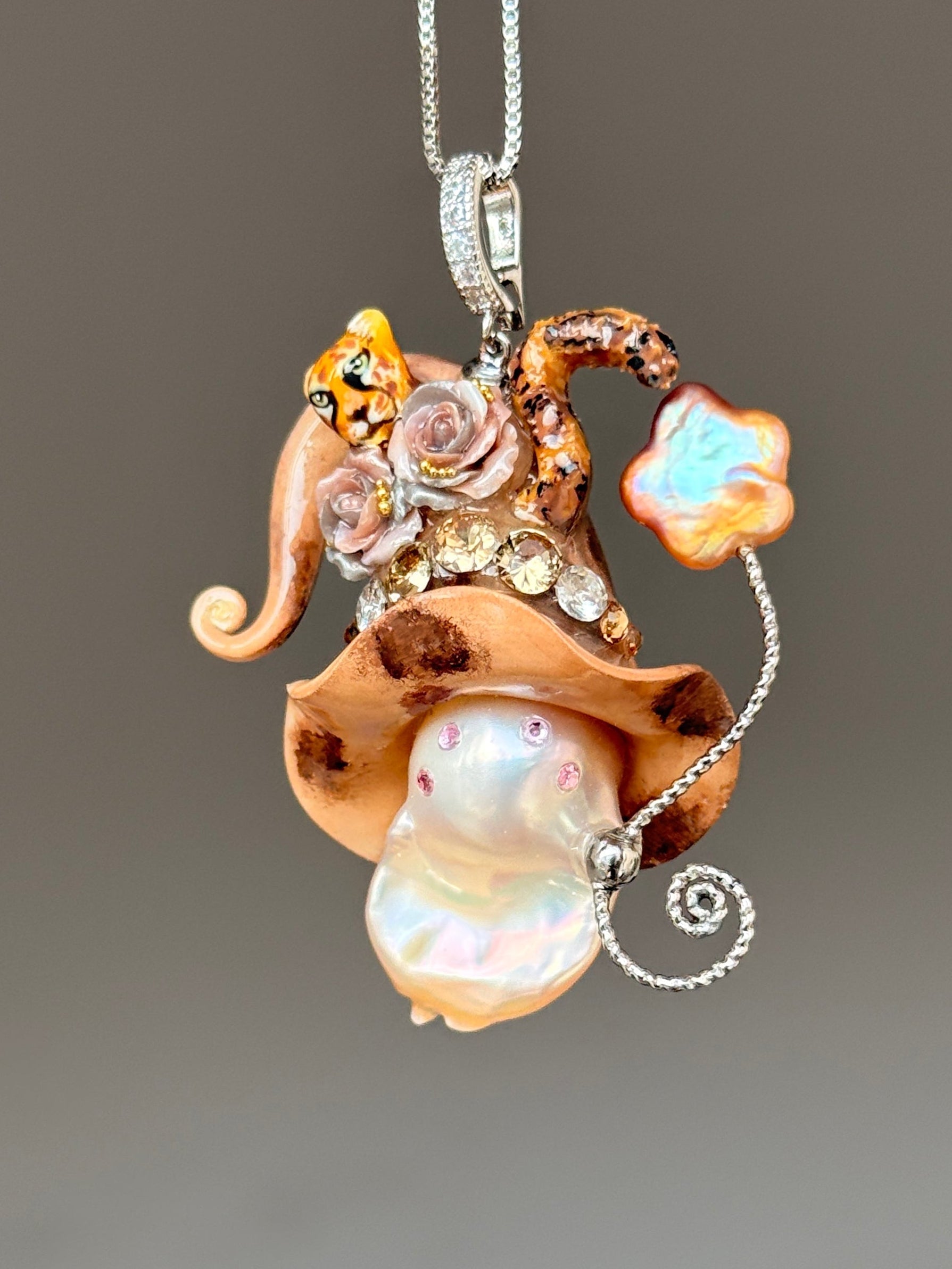 Savanna Cheetah Sprite Baroque Pearl Necklace SKUE2