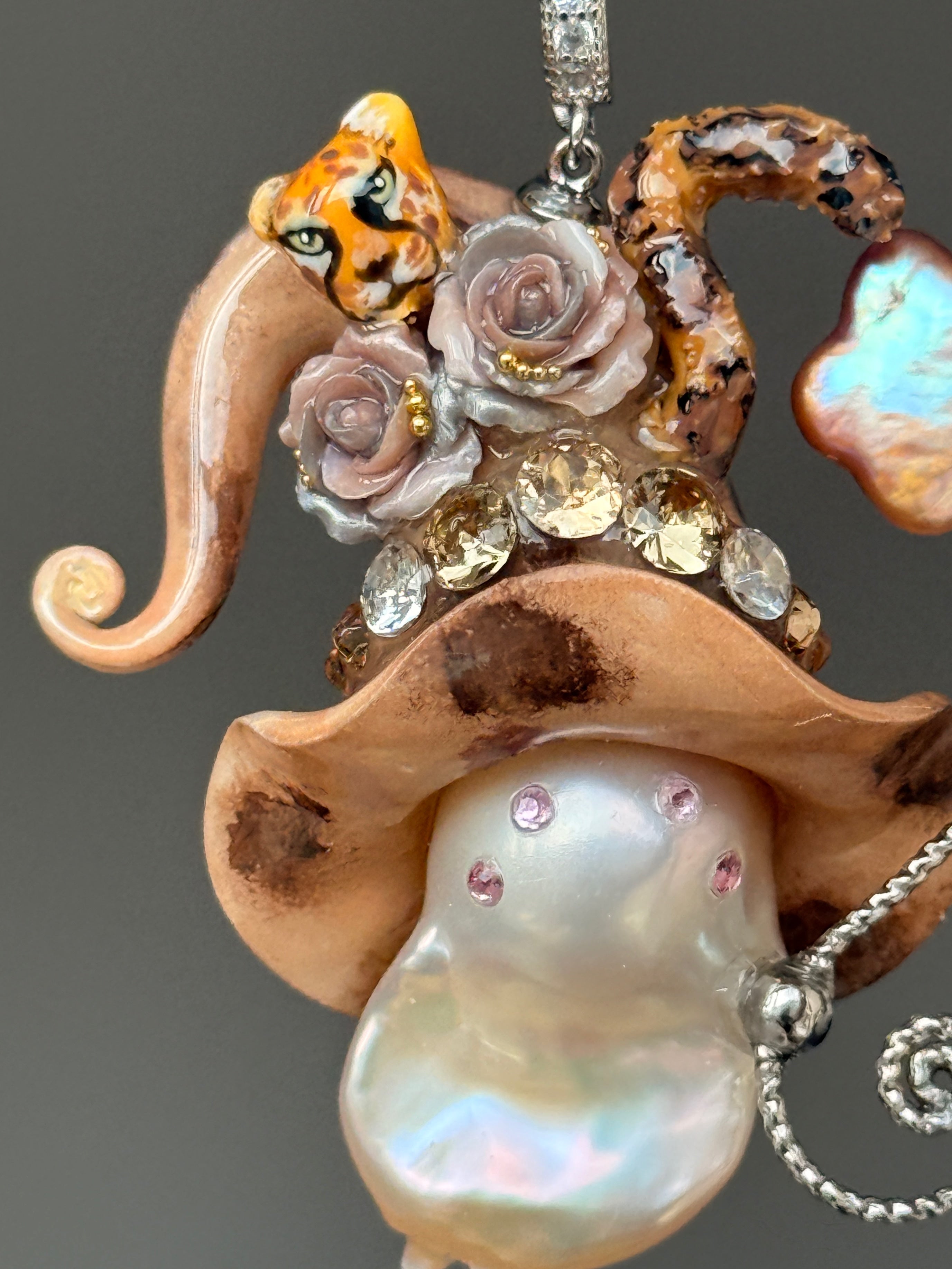 Savanna Cheetah Sprite Baroque Pearl Necklace SKUE2