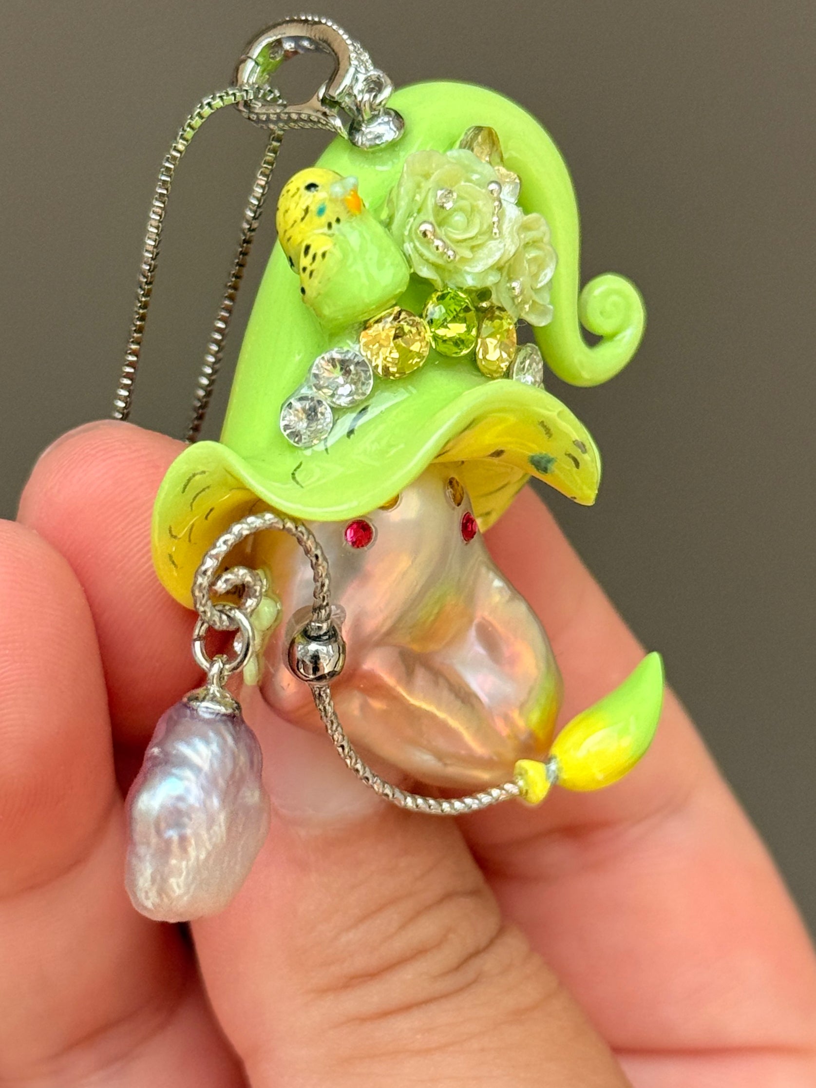 Emerald Parrot Sprite Baroque Pearl Necklace SKU1171P1553