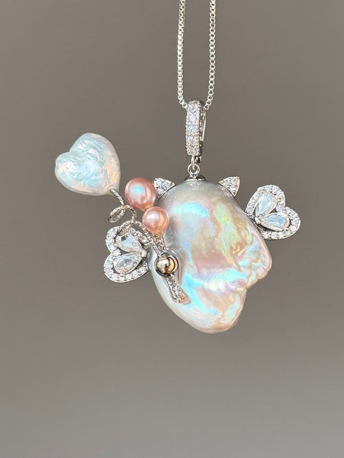 Heart Balloon Butterfly Sprite Baroque Pearl Necklace SKUE1380