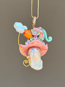 [PIECE03] Muffin Sprite baroque pearl necklace with muffin-inspired hat, pastel floral details, sparkling accents, gold wand, and natural baroque pearl