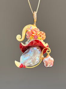 [PIECE01] Cookie Sprite baroque pearl necklace with cookie-inspired hat, sculpted cookie detail, pastel floral accents, sparkling stones, silver wand, and natural baroque pearl