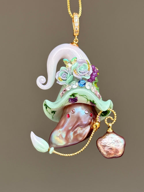 Grape Daydream Hat Charm Baroque Pearl Necklace SKU887P1105