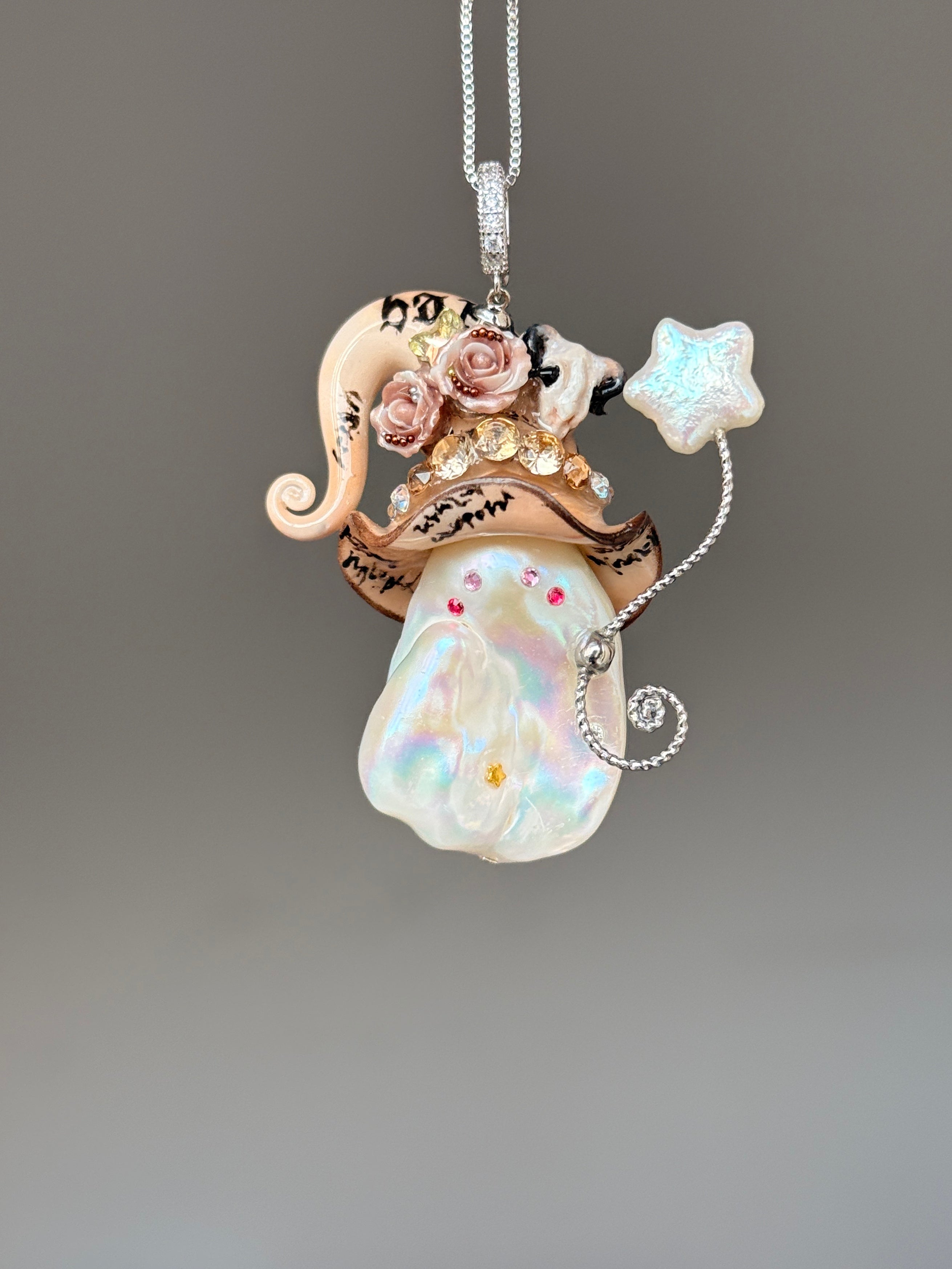 Runic Ram Skull Sprite Baroque Pearl Necklace SKU014P032