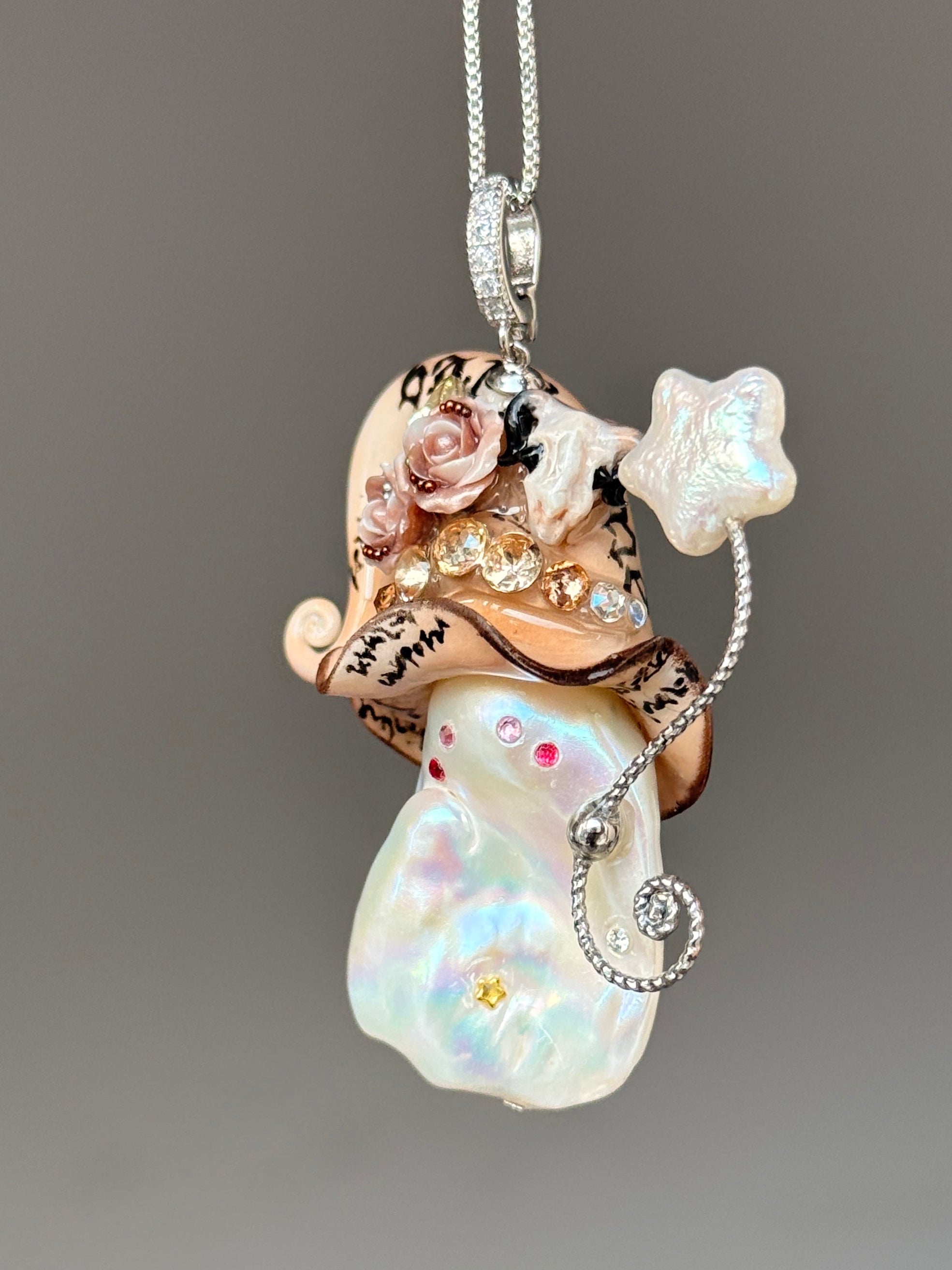 Runic Ram Skull Sprite Baroque Pearl Necklace SKU014P032