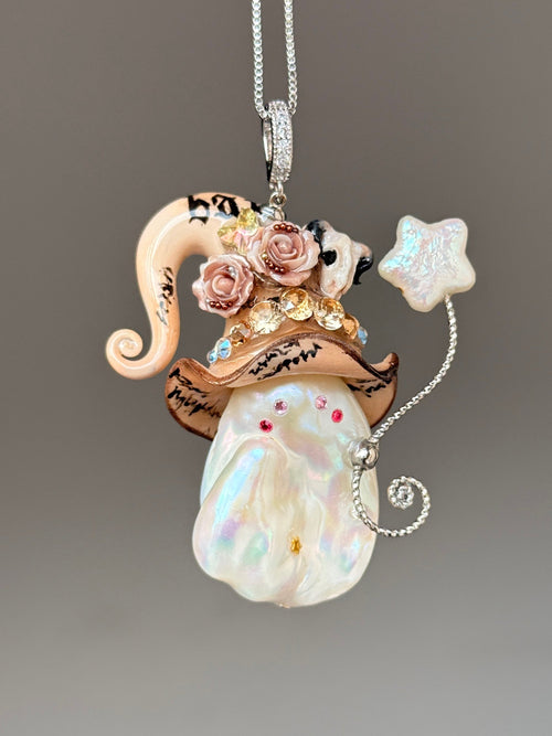 Runic Ram Skull Sprite Baroque Pearl Necklace SKU014P032