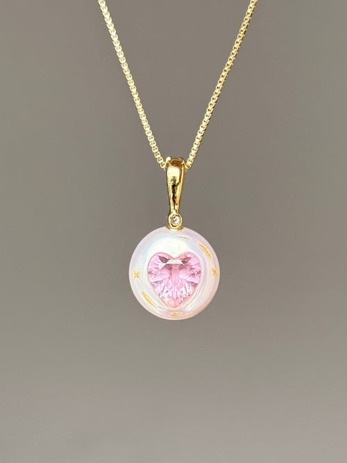 Pink Moonheart Button Pearl Necklace SKUO4