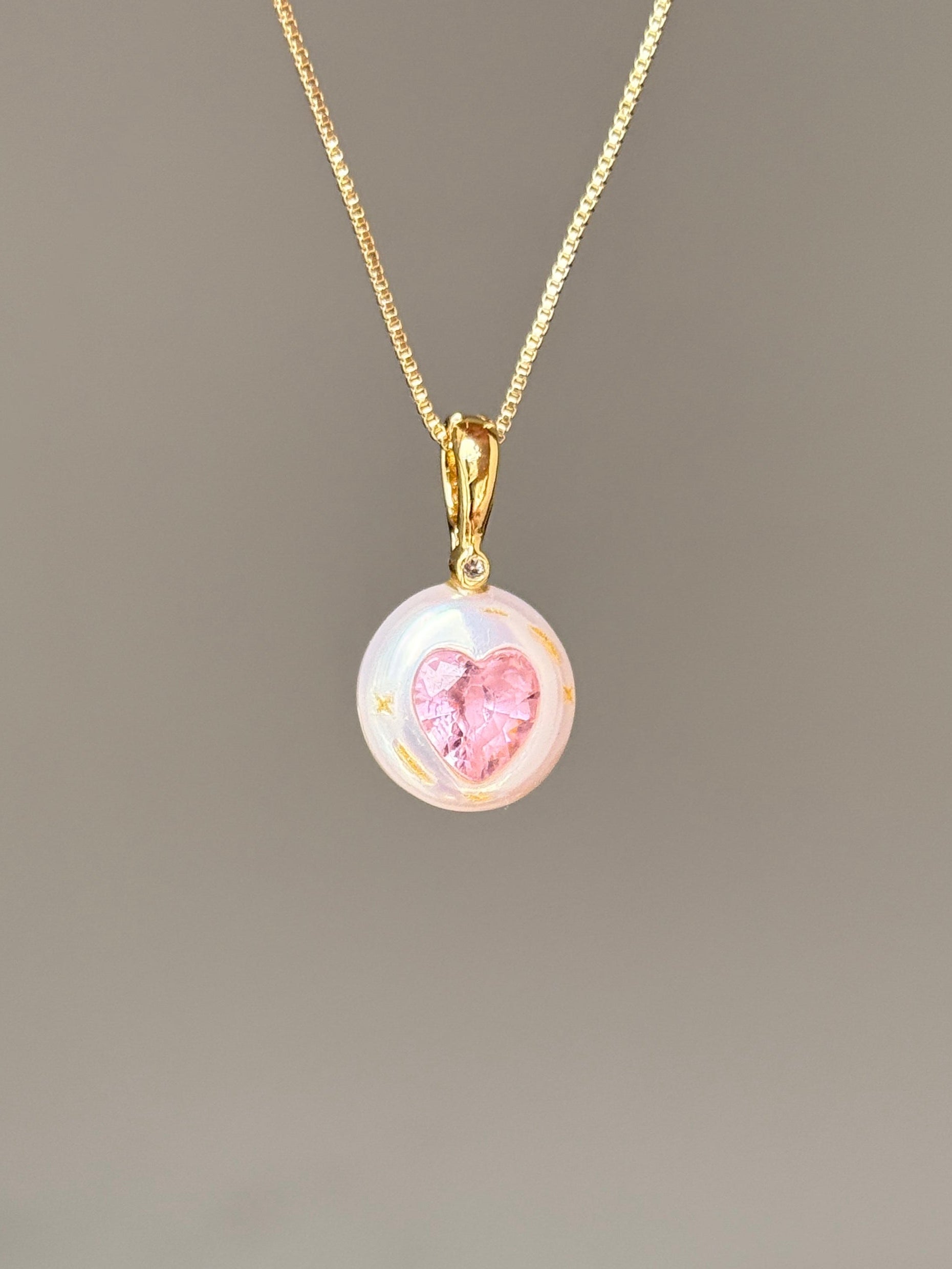 Pink Moonheart Button Pearl Necklace SKUO4