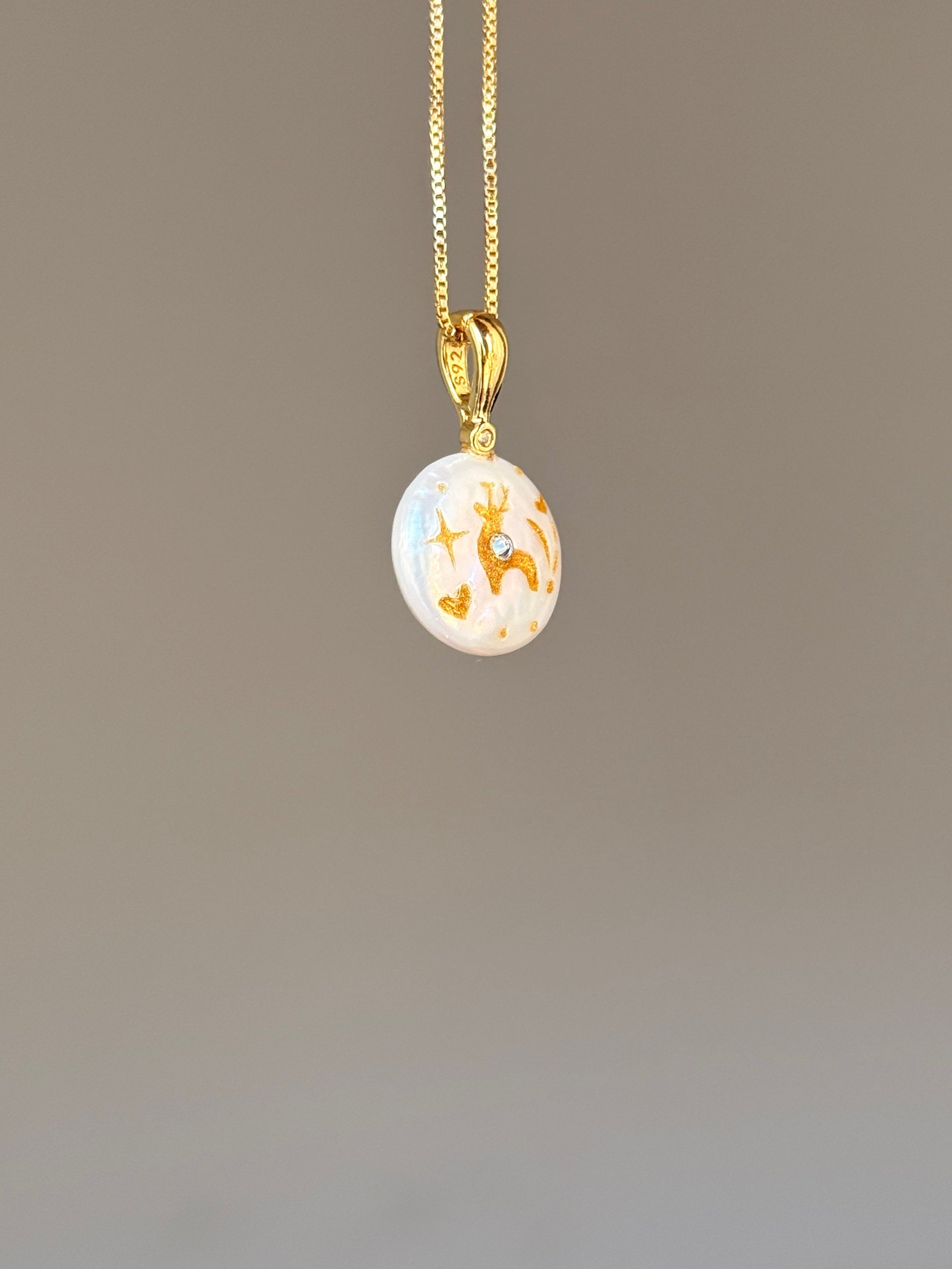 Prancing Fawn Button Baroque Pearl Necklace SKUO5