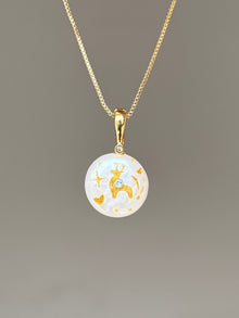 [PIECE01] – Starlit Fawn Button Baroque Pearl Necklace with golden fawn and celestial details