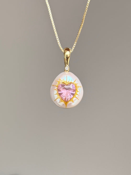 Radiant Heart Button Baroque Pearl Necklace SKUO7