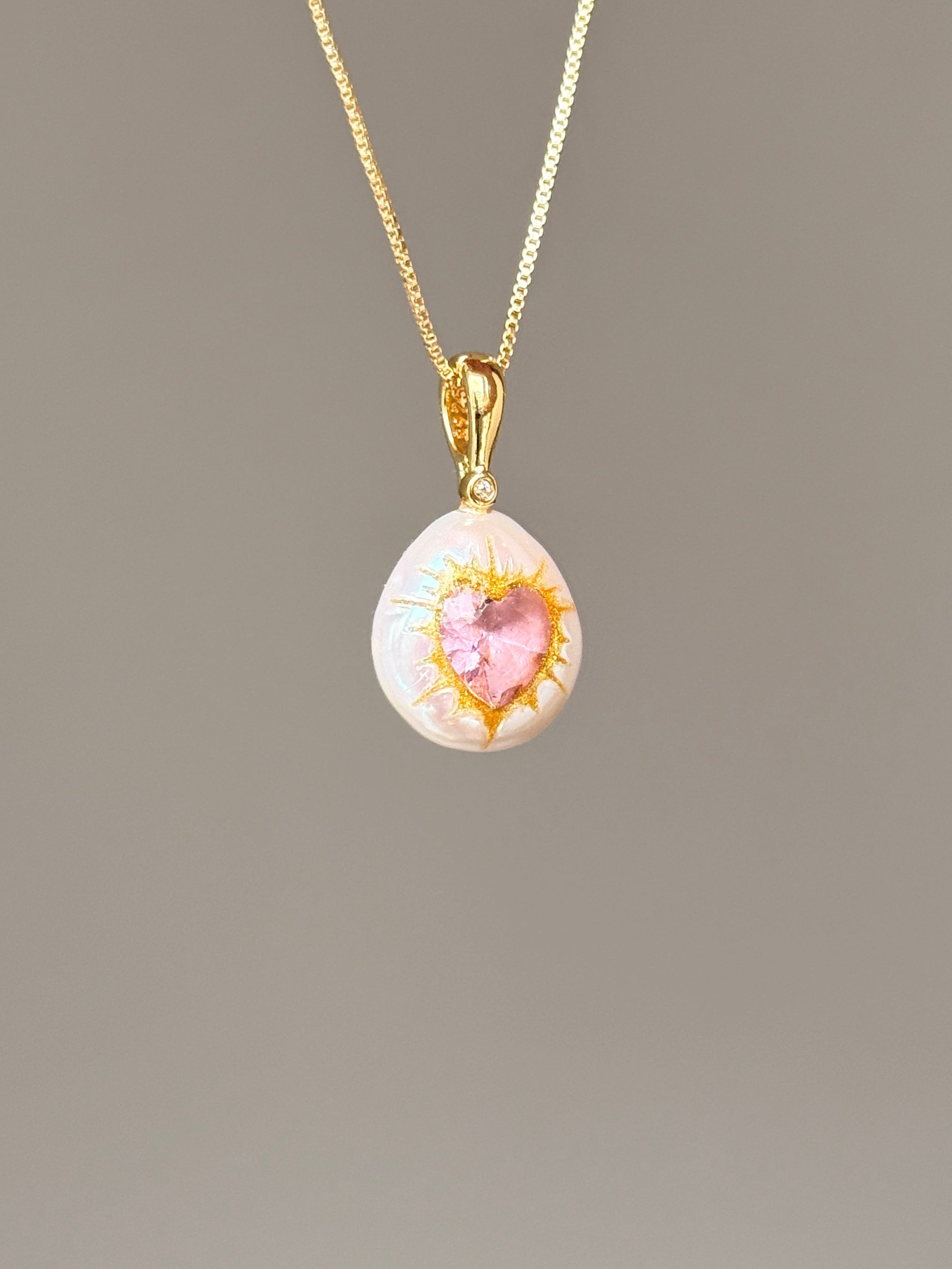 Radiant Heart Button Baroque Pearl Necklace SKUO7