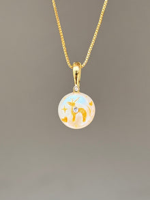 [PIECE02] – Starlit Fawn Button Baroque Pearl Necklace with golden fawn and celestial details