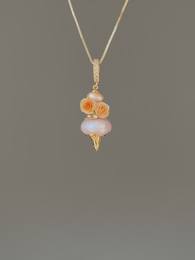 Double Apricot Rose Scoop Baroque Pearl Necklace SKUCR88