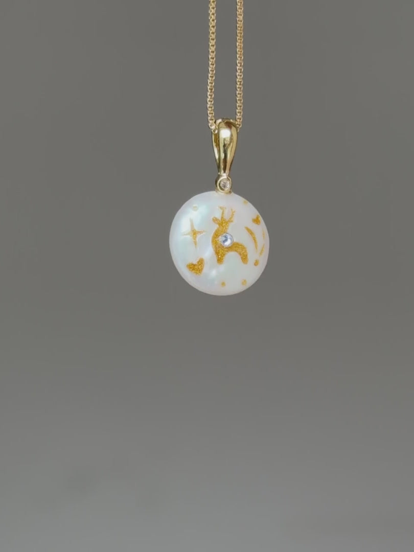 Prancing Fawn Button Baroque Pearl Necklace SKUO5