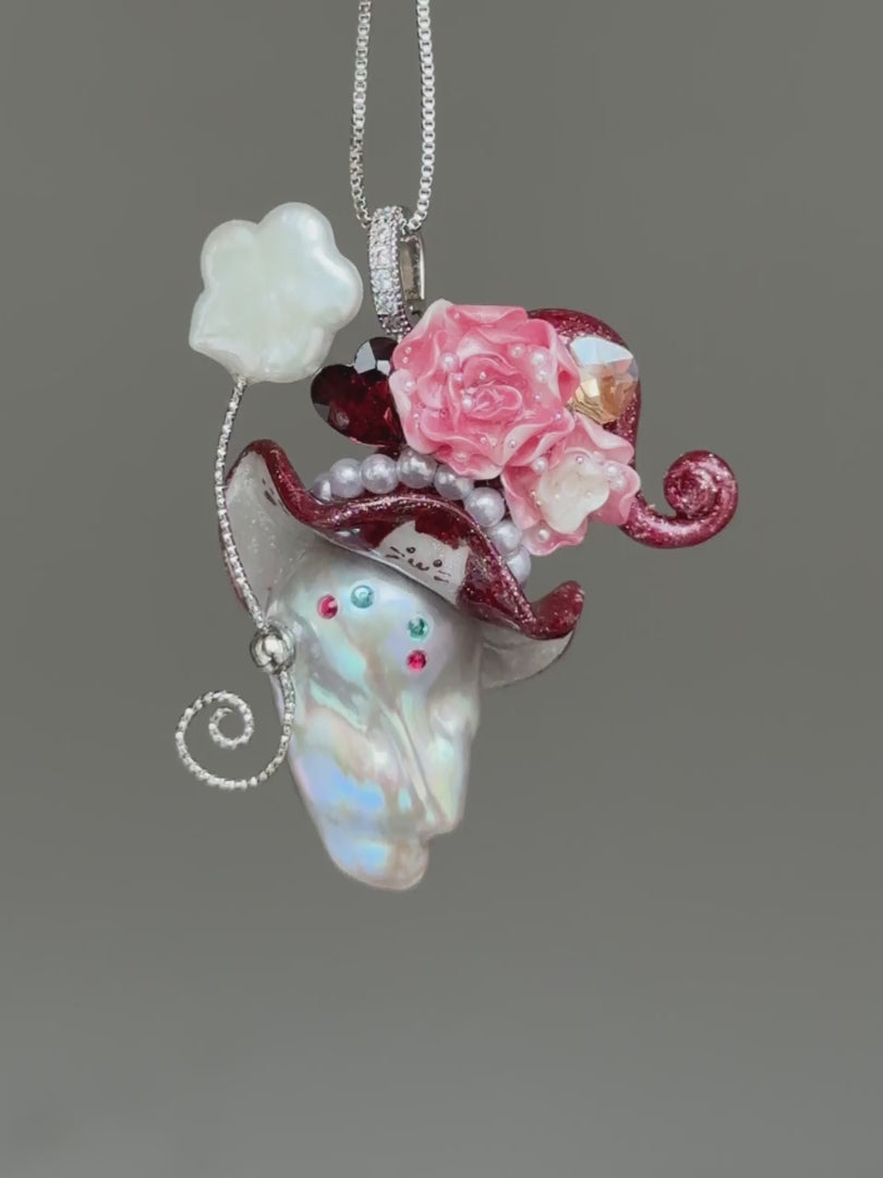 Burgundy Cat Bloom Baroque Pearl Necklace SKUE1395